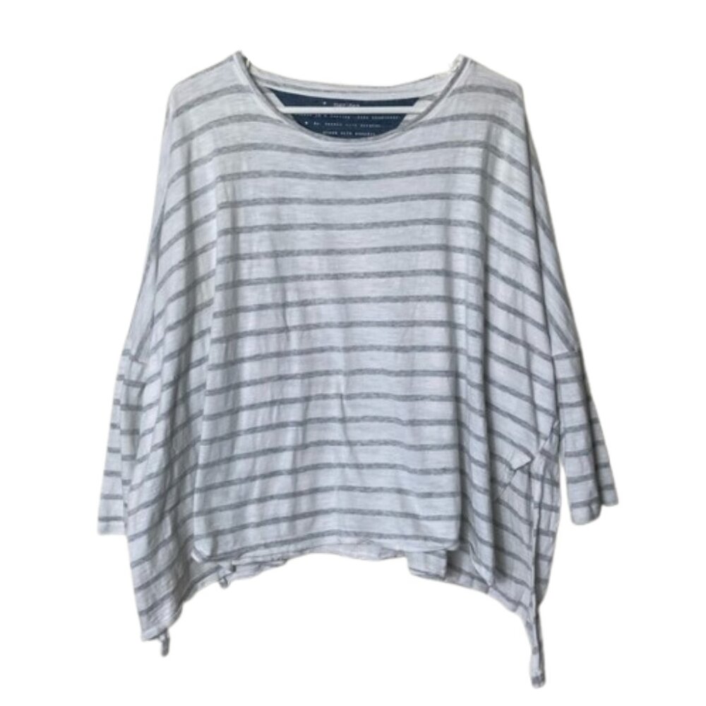 Mersea white gray catalina slub cotton 3/4 sleeve top womens OS lagenlook